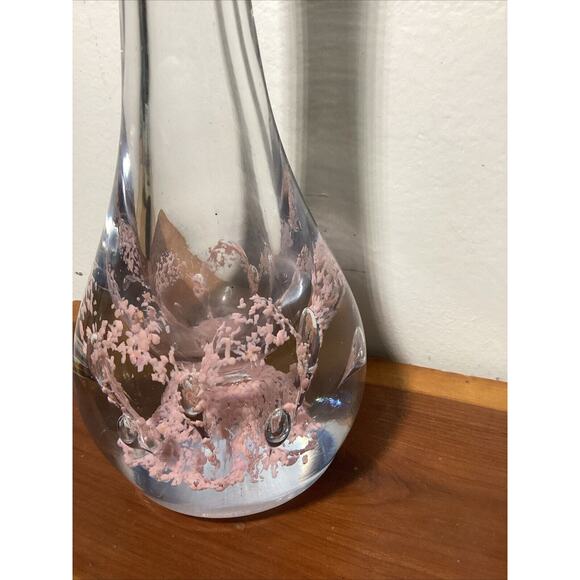 Vintage Art Glass Controlled Bubble Pink Paperweight Bud Vase Unsigned 8” Tall - Picture 2 of 6